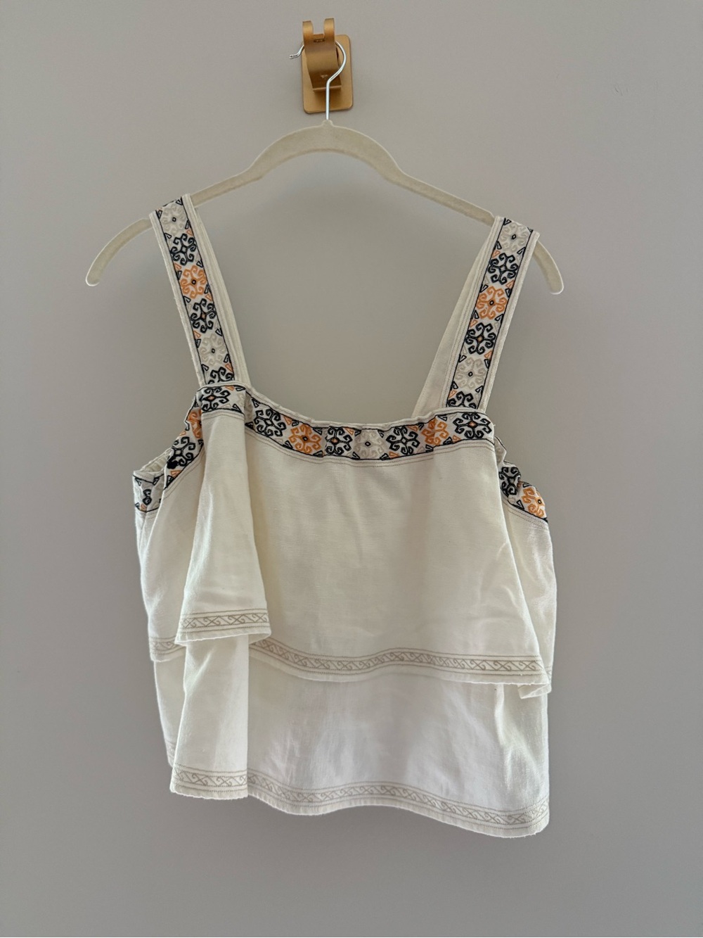 Madewell Cream Embroidered Layered cropped Tank